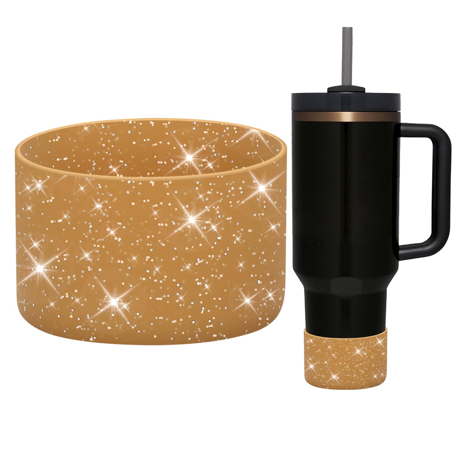 WUQID Protective Bling Silicone Boot Sleeve, Compatible with Stanley Tumbler 20-40oz & Hydro Flask Bottle 12oz-24oz, Glitter Reduces Dents Sleeve