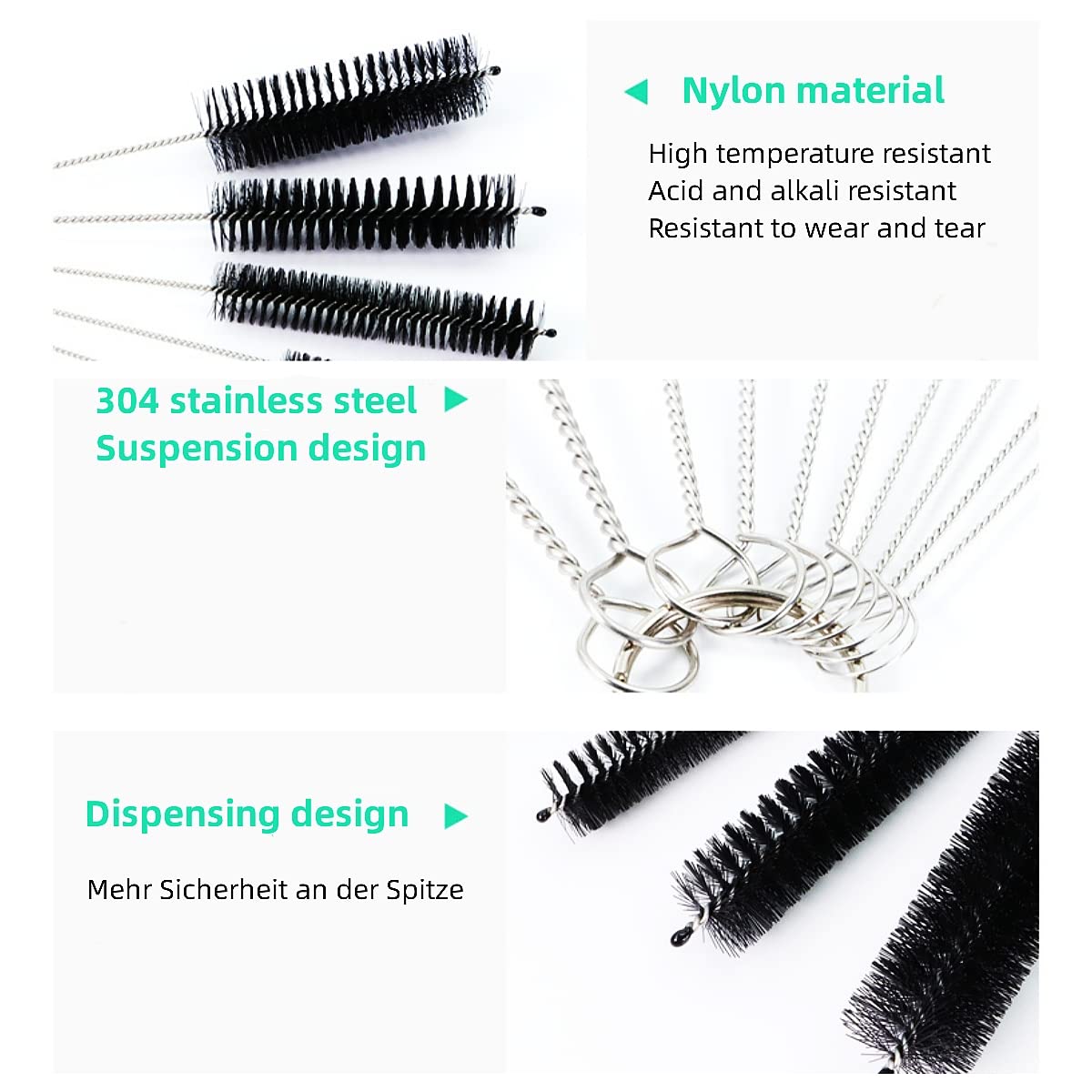 10 PCS Cleaning Bottle Brush Set Szczotki, Szczotki do czyszczenia rur, Nylon Szczotki do butelek, Szczotka do czyszczenia rur Rnsayo, Czajnik, Słomki