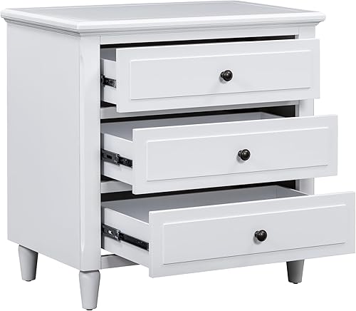 Miniatura 4 de Mesita de noche blanca de 3 cajones, mesita de noche moderna, mesa auxiliar pequeña de madera Drasser con cajones de almacenamiento para dormitorio