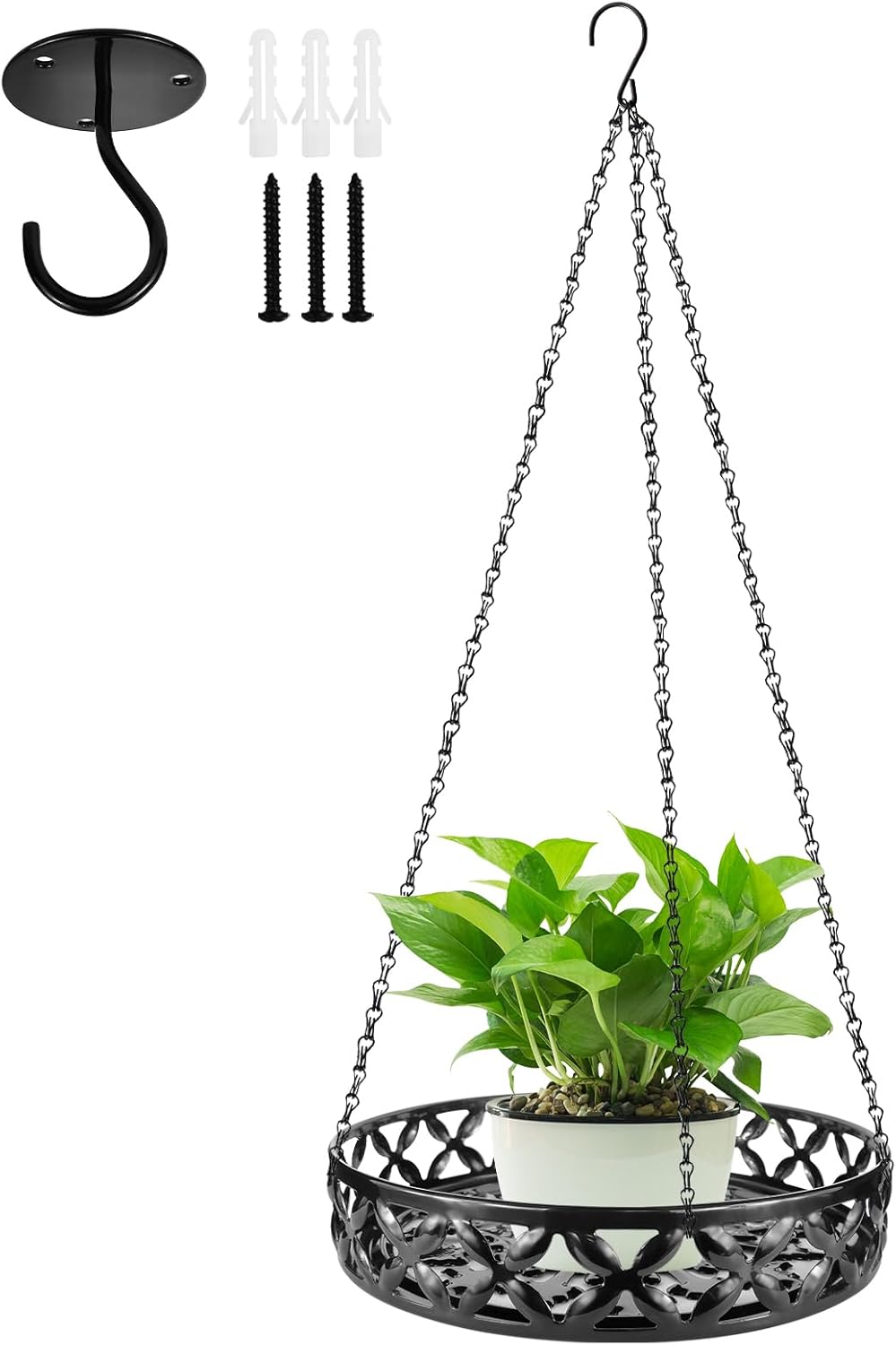 Plant Hanger, 2pcs Metal Hanging Plant Shelf Decorative Planter Flower Pots Holder for Indoor Outdoor, Modern Plant Hanging Basket for Balcony Porch Garden Home Decor, Black