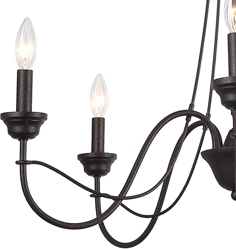 Miniatura 5 de LOG BARN Lámpara de araña negra para comedor, lámpara de granja en acabado de metal óxido marrón, 5 luces, 28 pulgadas de diámetro