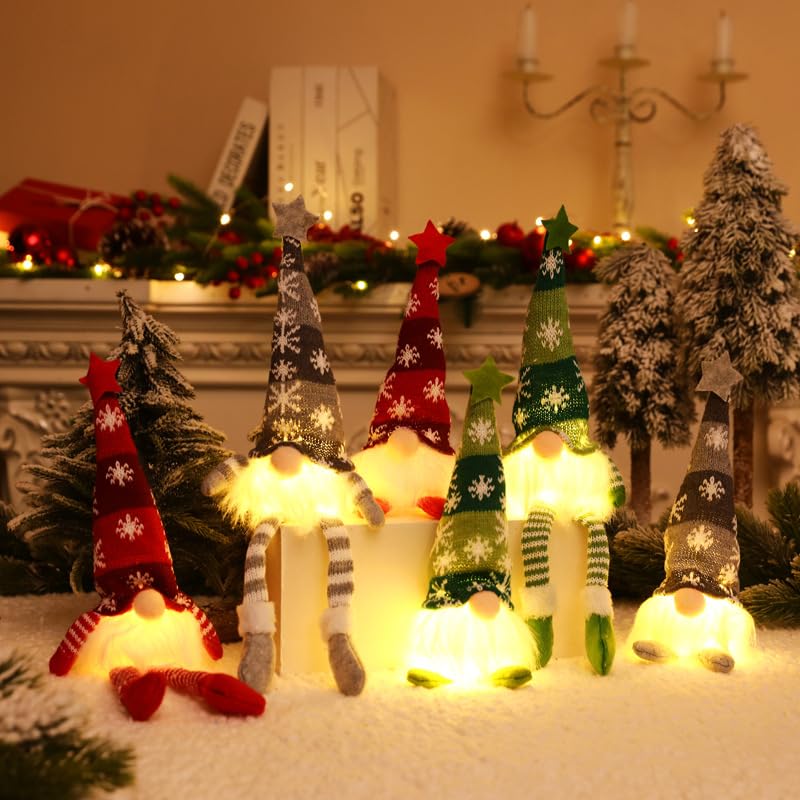 CIANBIFN 6PCS Gnomos Duende Navidad LED, Figuras de Gnomos, Adornos Navidad Casa Interior, Navidod Decoración Casa Luces, Gnomos de Navidod, Chimenea Decorativa Iluminado Figura Muñecos Navideño Hogar