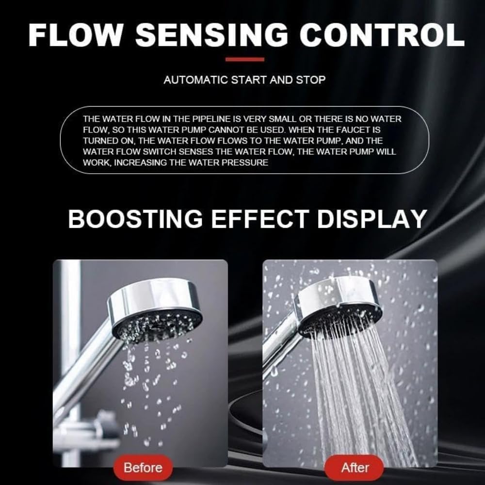 120W Automatic Water Pressure Booster Pump 110V 60Hz, Home Inline Shower Booster Pump with Water Flow Switch for Household Kitchen Bathroom Water Heater Irrigation
