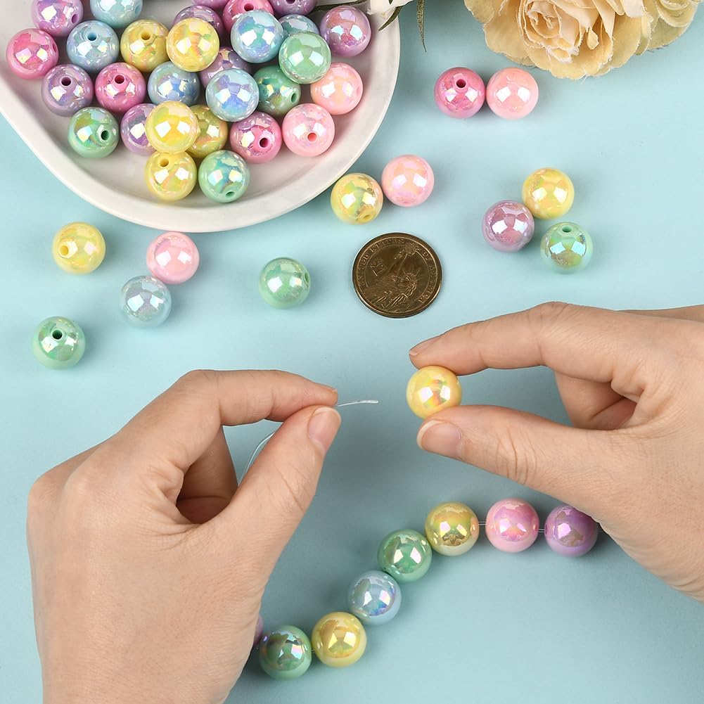 16MM 100PCS Bubblegum Acrylic Beads with Holes Opaque Round Chunky AB Color Plated Resin Random Colorful Loose Spacer Bead Bulk for Jewelry Making Bracelet Beadable Pens DIY Crafts Supply - Image 3
