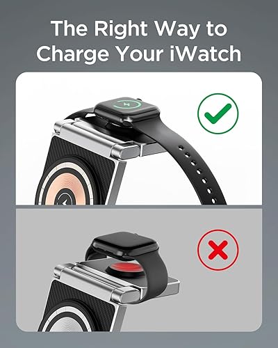 Miniatura 7 de Hohosb - Estación de carga magnética, 3 en 1, plegable, de aleación de zinc, cargador inalámbrico compatible con cargador Magsafe para iPhone