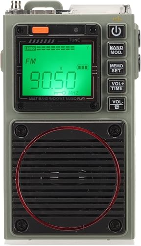 Radio portátil de banda completa, radio AM FM SW VHF, radio de onda larga de onda corta con Bluetooth, linterna, alarma SOS, pantalla de