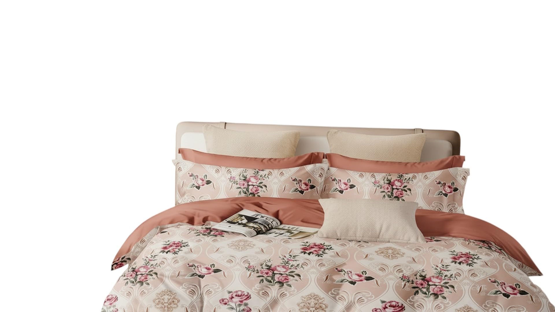 Floral Print Bedding Set, Pink Rose Duvet Cover with Pillowcases | Vintage Damask Design, Pink & Terracotta Tones, Bedroom Decor, Duvet Cover Set, Rose Bouquet Pattern-image-22