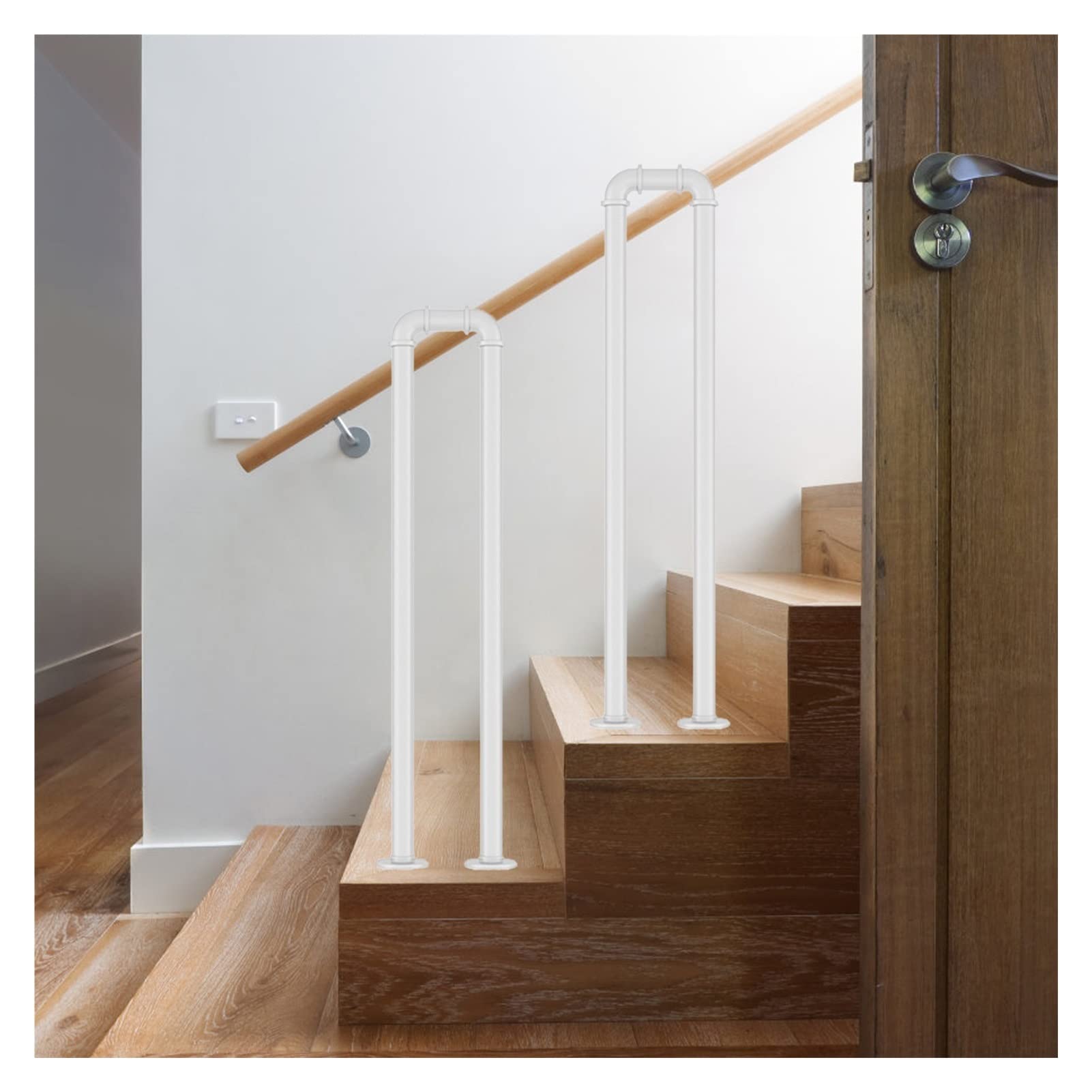Meiiron U Shaped Stair Handrails with Fittings, Staircases Handrails for Indoor Stairs/Concrete Steps, Metal Industrial Non-Slip Banister Handrails Railing (Color : White, Size : 100cm(39"))