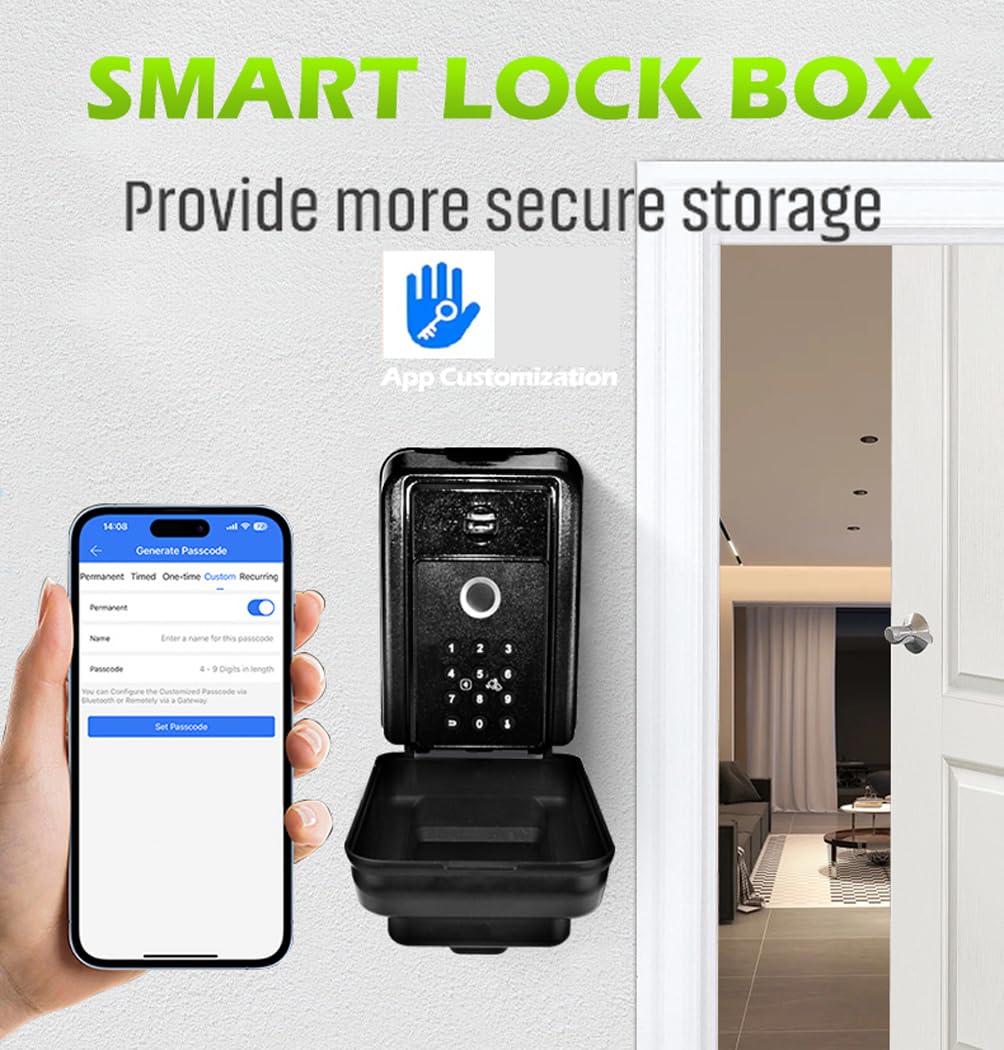 UCB Boîte de verrouillage intelligente Bluetooth avec contrôle par application, boîte de verrouillage pour clés avec code étanche, pour l'extérieur, propriétaire, agent immobilier, Airbnb, agent