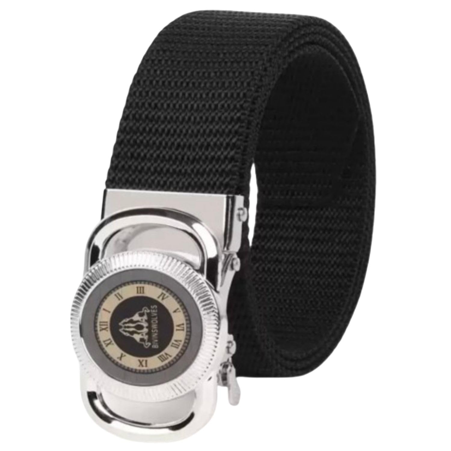 niddleman Men's Silver Automatic Buckle Belt with Watch Dial Design, Canvas Strap, 2.5 cm Width, Adjustable Size, White, Casual and Formal Wear-picture-10
