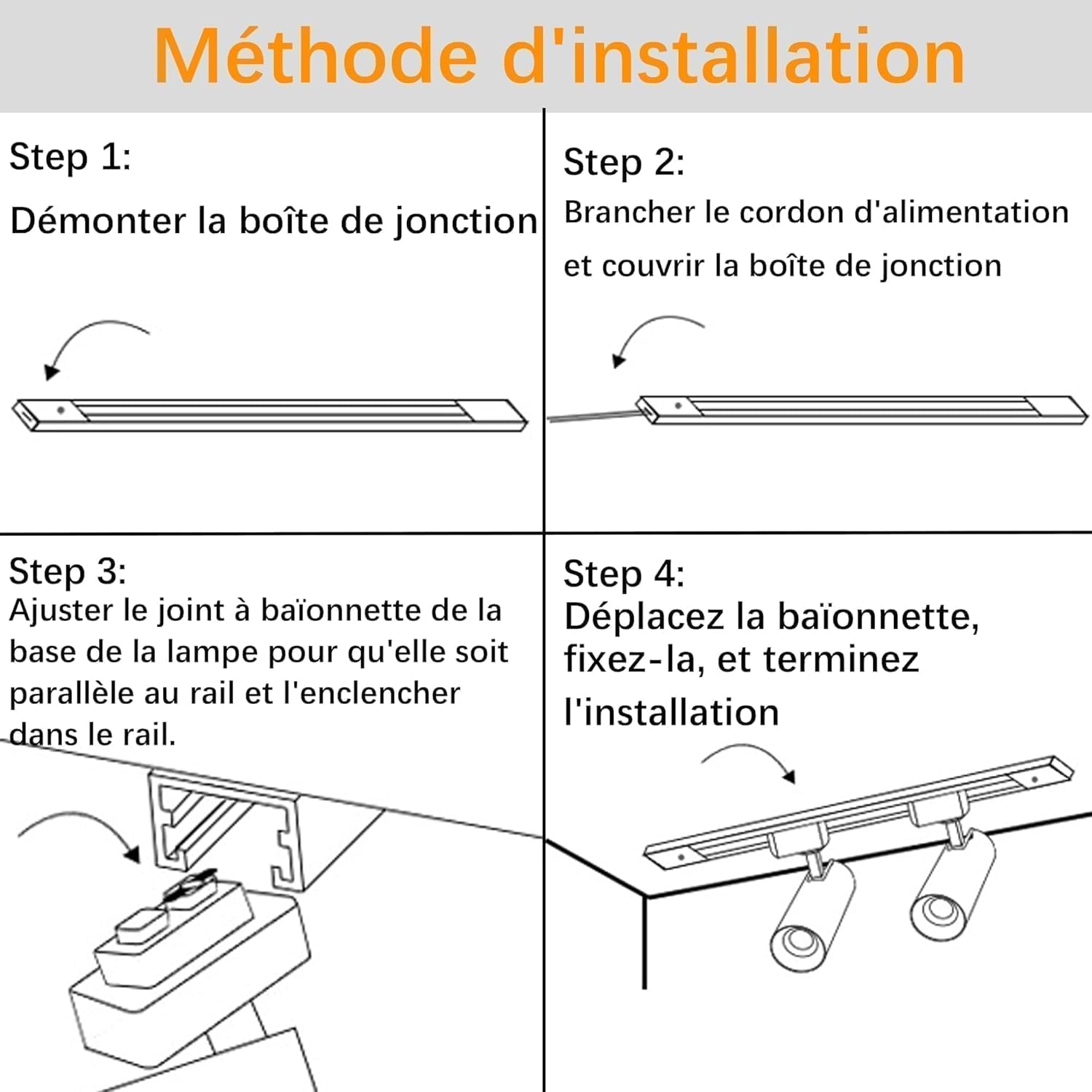 pista de iluminación kits de cabezas, 6 luces de la pista extendida 2x1m H Tipo de carriles de la pista 20W 3000K blanco cálido lámpara de techo del proyector