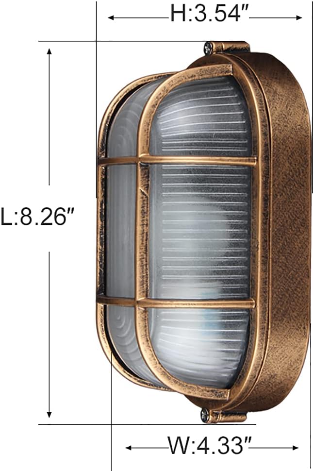 2-Pack Outdoor Oval Wall Lights, 8.3"Nautical Bulkhead Sconce, Flush Mount for Wall or Ceiling, Aluminum with Frosted Glass, Vandal Resistant Security Light E26 Base, Waterproof Garage, Terrace, Sauna