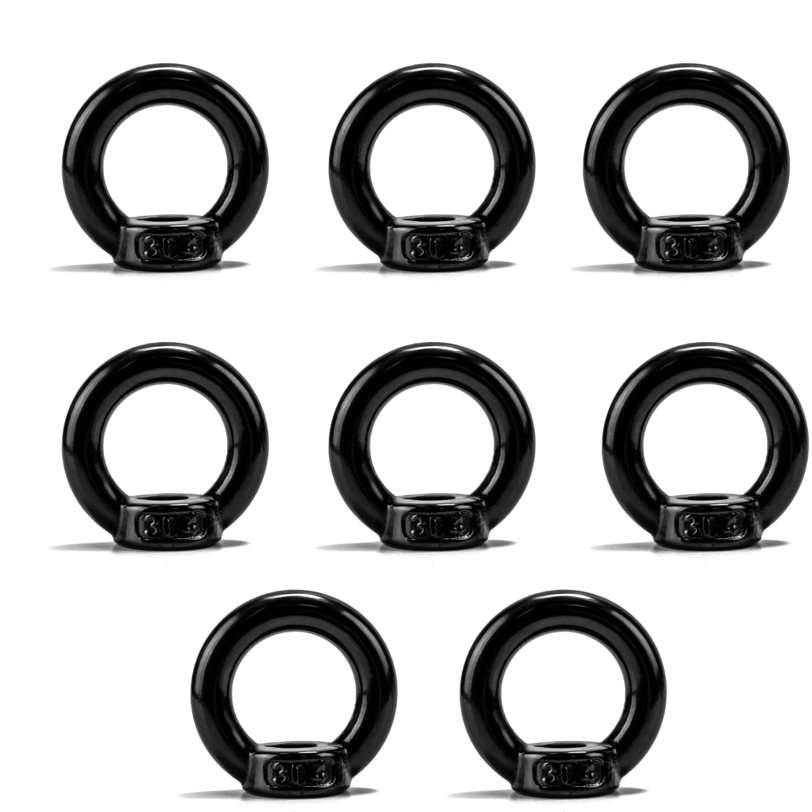 8 Pcs M8 Eye Nuts, 304 Stainless Steel black Lifting Eye Nuts, Ring Female Threaded Ring Nut for Lifting Engineering Port Marine Fixing Accessories(M8)