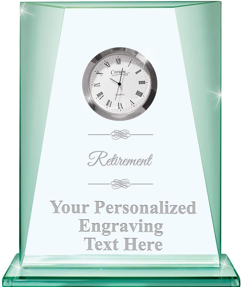 Crown Awards Retirement Emerald Southport Crystal Clock with Personalized Engraving