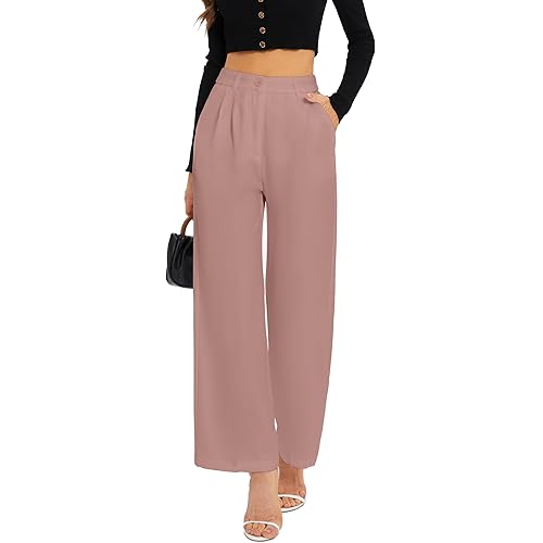 FUNYYZO Women's Wide Leg Pants High Elastic Waisted in The Back Business Work Trousers Long Straight Suit Pants