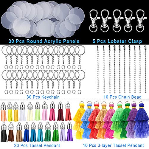 105 Pcs Acrylic DIY Keychain Blanks, WEST BAY Clear Transparent Circle Discs Keychain Blanks 3-Layers Colorful Tassel Pendant Bead Chain Lobster Clasp for DIY Projects Creative Crafts Kids Adults - Thumbnail 7
