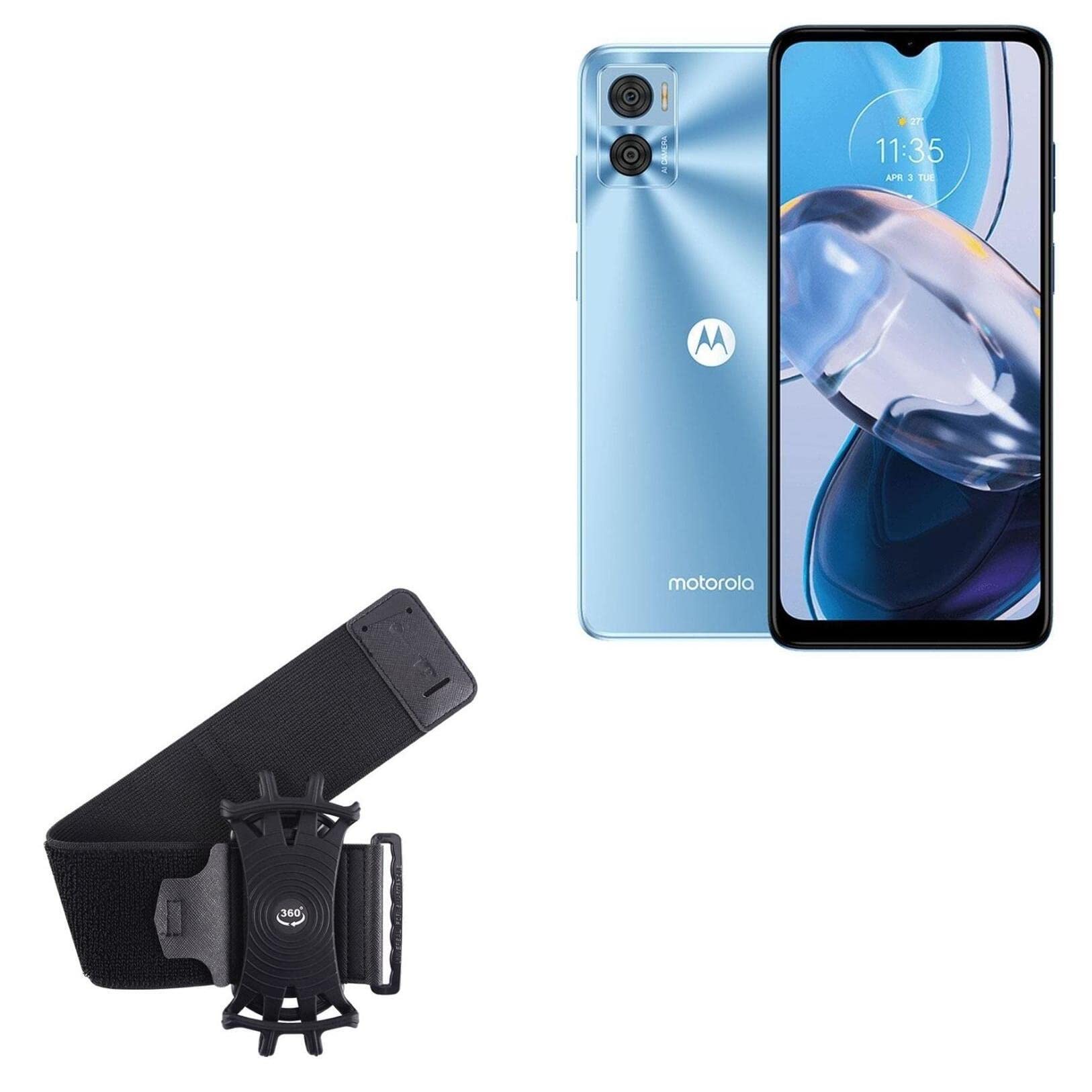 BoxWave Holster Compatible with Motorola Moto E22 - ActiveStretch Sport Armband, Adjustable Armband for Workout and Running - Jet Black