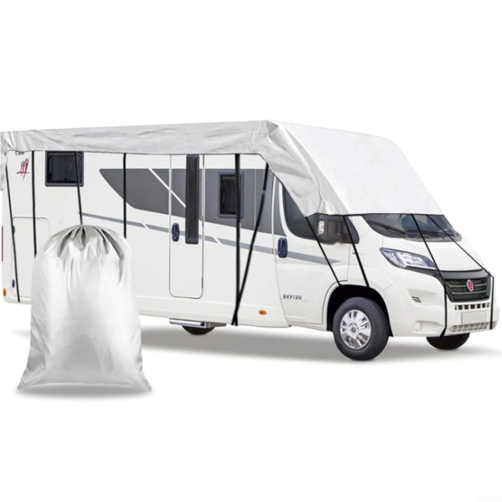 Cubierta Oxford 210D para caravana, impermeable, lista para el invierno, protección contra el sol y la nieve para caravanas, remolques, gris, 5 m x 5 m