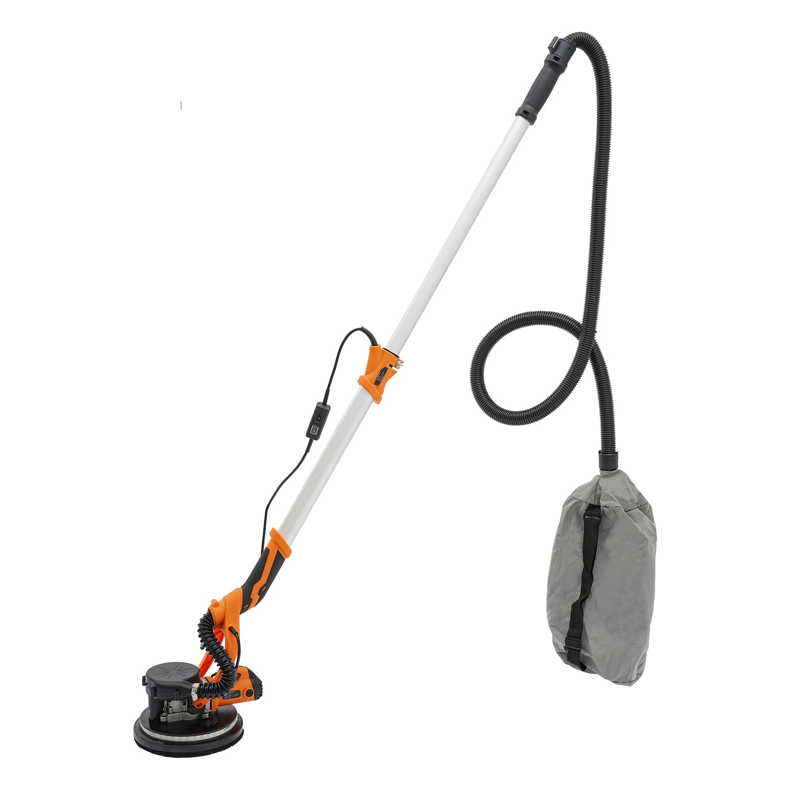 Wand & Deckenschleifer 750W Trockenbauschleifer, Wandschleifer mit LED und Teleskopstiel, Deckenschleifer mit Automatischem Vakuumsystem, 0-90°, Ø 225mm, 800-1800RPM (Orange)