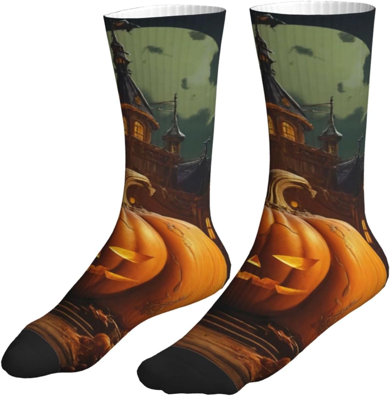 Pumpkin Halloween Print Adult Mid-Calf Socks Casual Athletic for men and women breathable comfortable socks