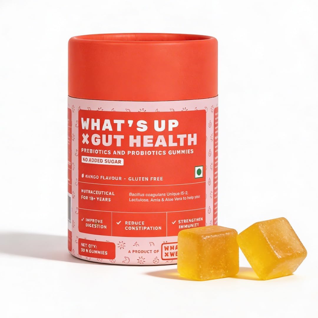What's Up Wellness Gut Health Supplements Gummies | Prebiotics & Probiotics Supplement | Constipation, Bloating, Gas & Acidity Relief | Gut Cleanse Detox | Clinically Proven Strain | 30 Days (Pack Of 1)