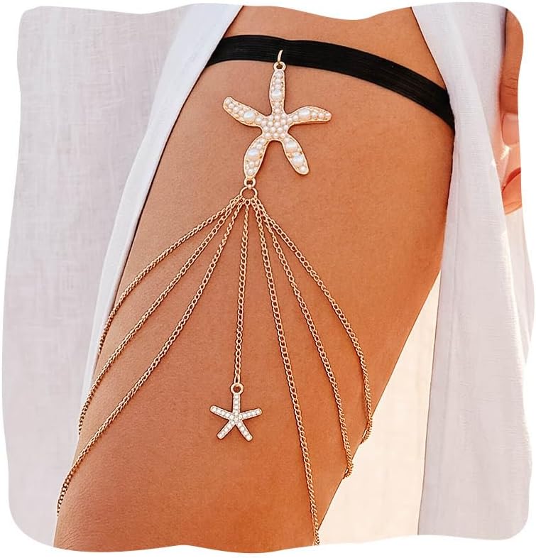 Starfish Thigh Chain Gold Summer Beach Thigh Jewelry Beaded Garter for Women