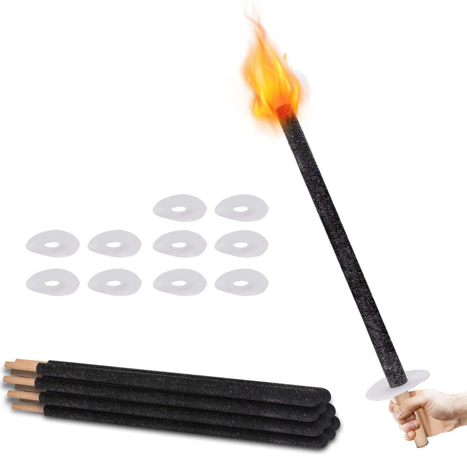 Antorchas de cera de 42 cm, juego de 50 unidades, 45 minutos de combustión, con mango de madera y protección contra goteo, antorchas resistentes a la intemperie para fiestas en el jardín