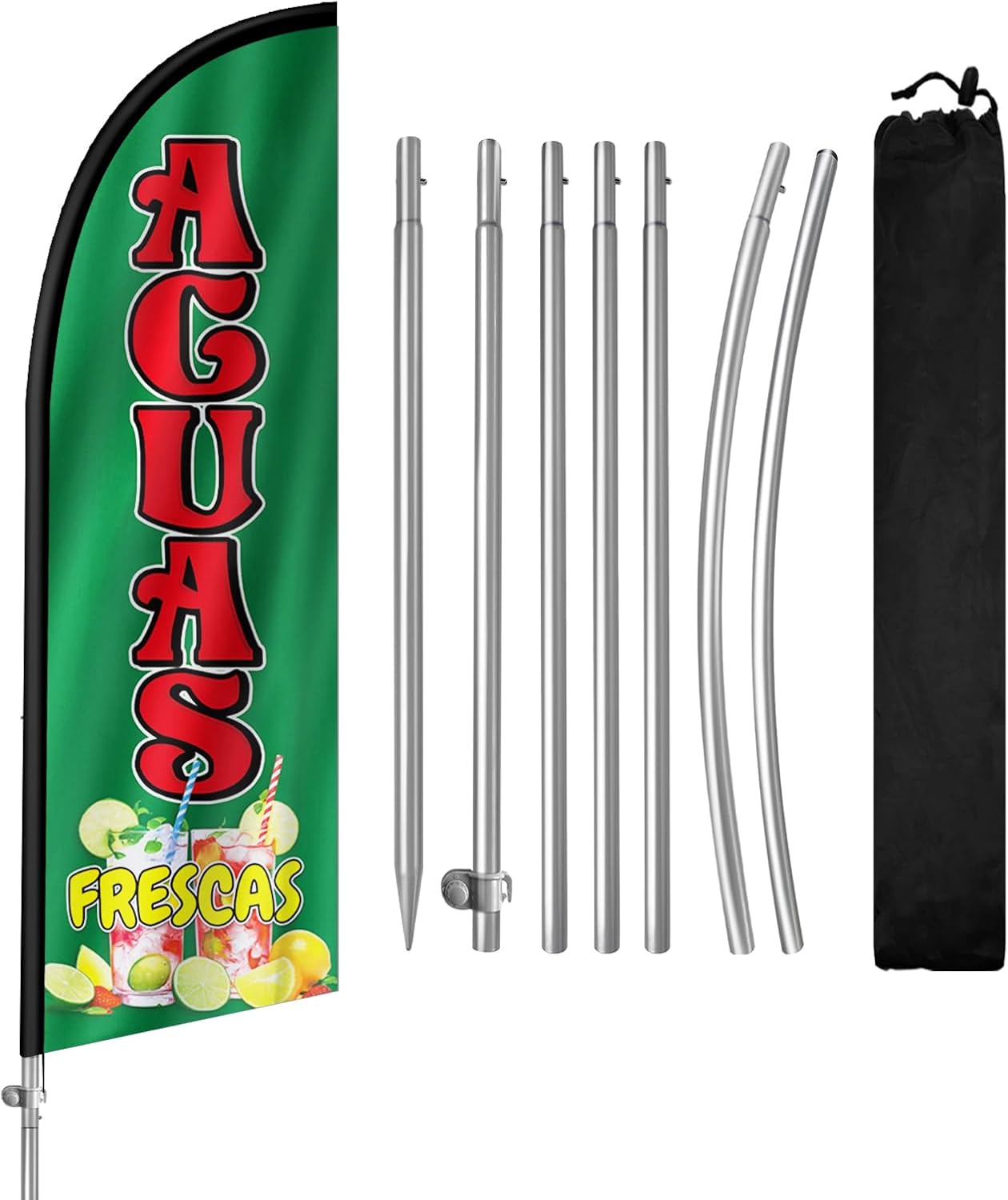 Aguas Frescas Flag for Business, Aguas Frescas 8FT Polyester Advertising Swooper Flag with Aluminium Alloy Flag Pole Kit, Stainless Steel, Ground Spike, Portable Bag