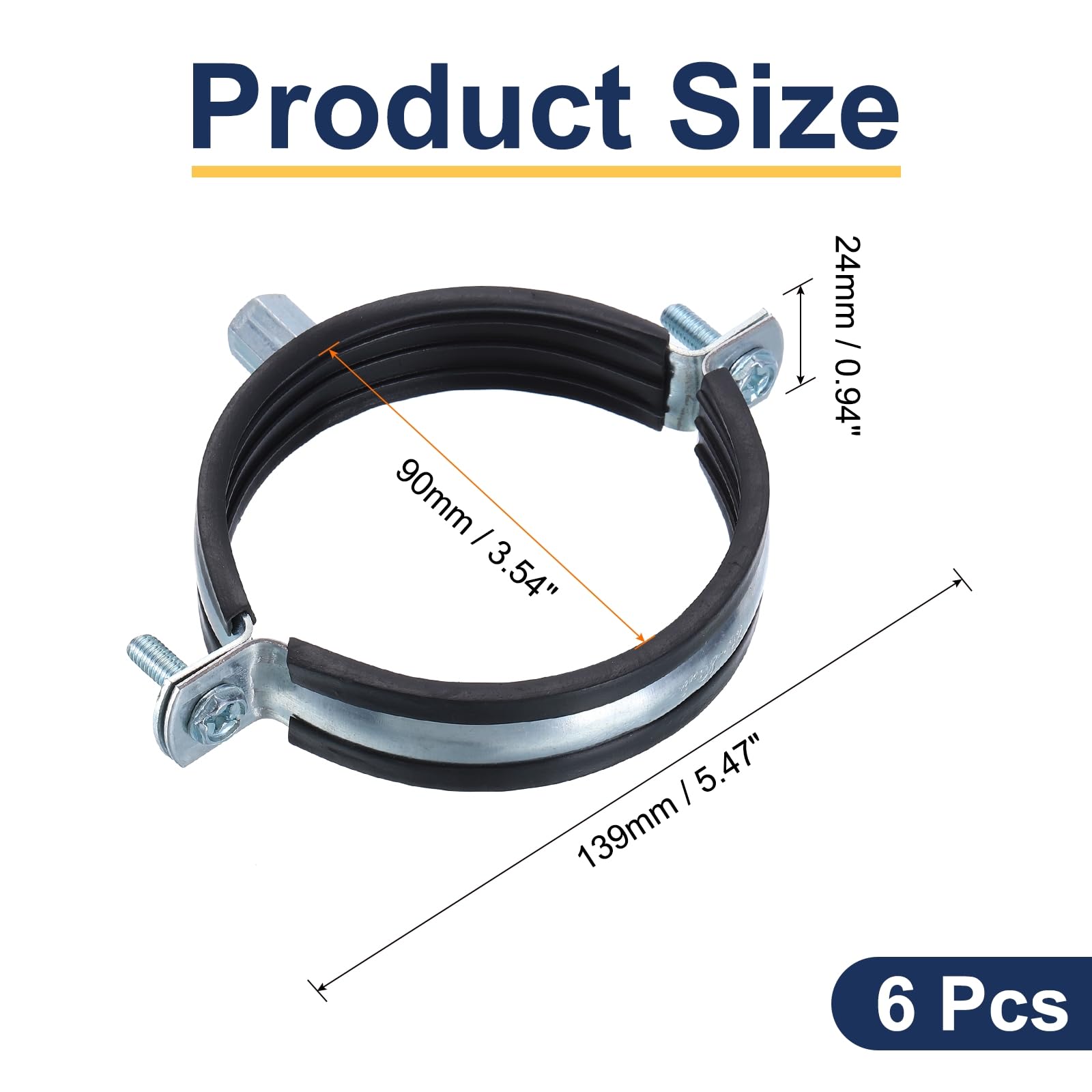 QUARKZMAN 6 Piezas Soporte de Tubo de Anillo Dividido, Soporte de Tubo Ajustable de 90Mm/3.5 Pulgadas para O Techo con Abrazadera de Tubo para Soporte de Tubería de Fontanería y Drenaje