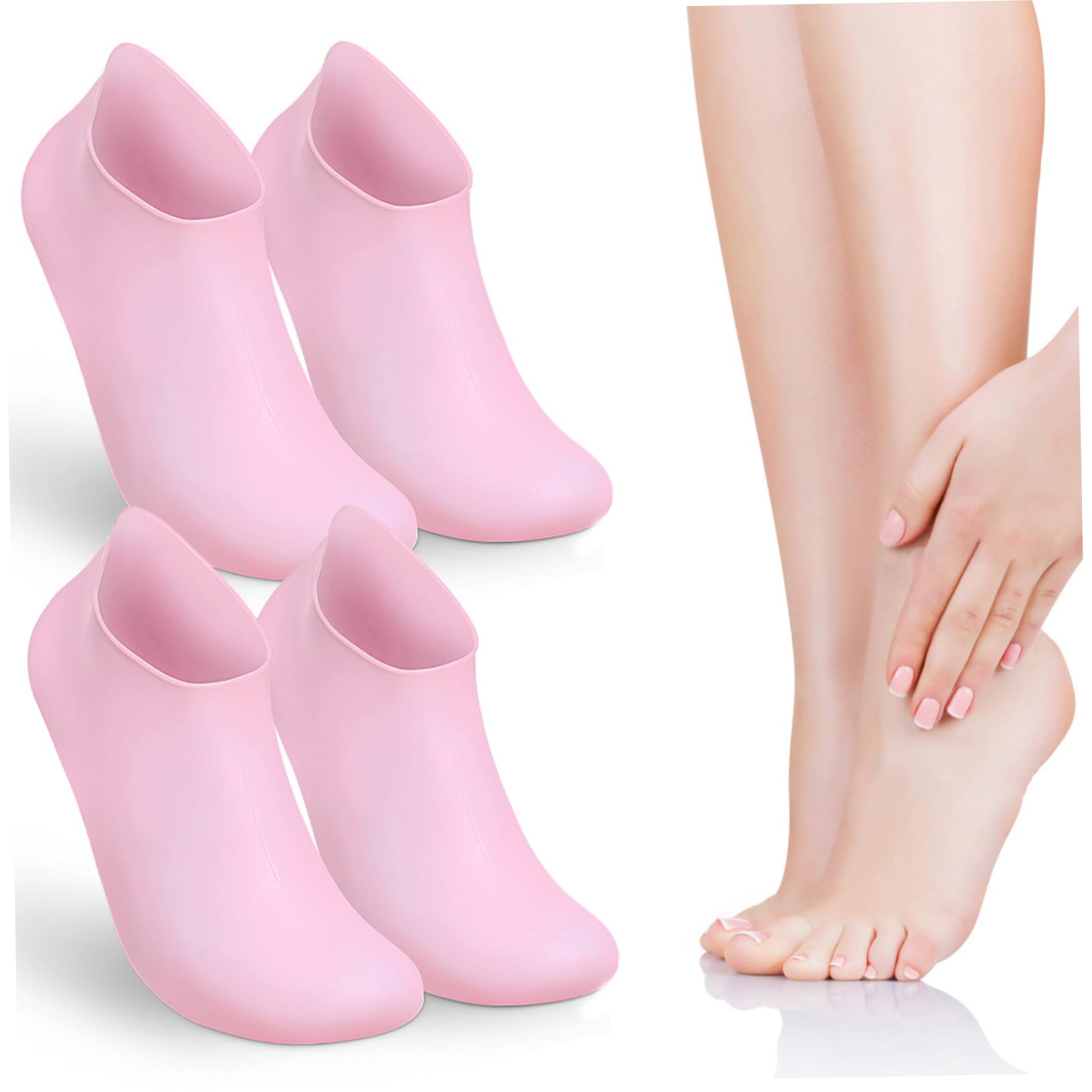 FOYTOKI XL Silicone Moisturizing Socks 2 Pairs Gel Foot Gloves for Dry Cracked Feet Spa Foot Covers Foot Care Supplies for Softening and Healing