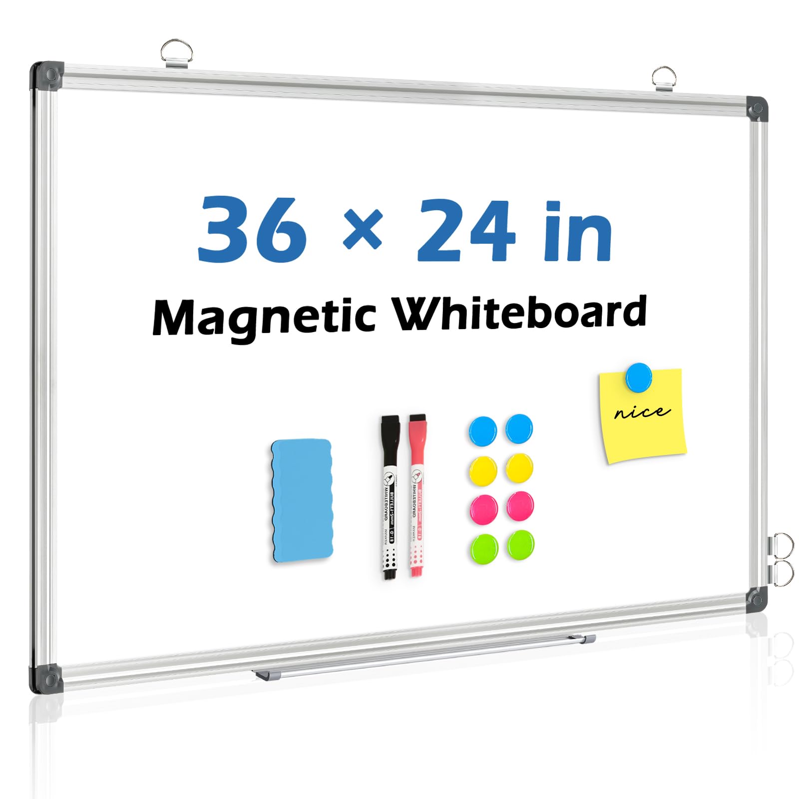 DOLLAR BOSS Whiteboard Dry Erase Board, Magnetic Whiteboard for Wall 36 x 24 Inch Aluminum Frame for School Office Home with 8 Magnets 2 Markers 1