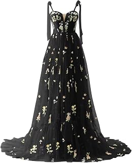 Smileven Women's Puffy Sleeve Prom Dresses Flower Embroidery Tulle Formal Evening Party Gowns