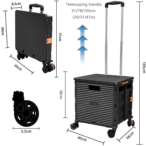 Siffler Foldable Utility Cart Folding Portable Go Cart Rolling Crate Handcart With Durable Heavy Duty Plastic thumb #1