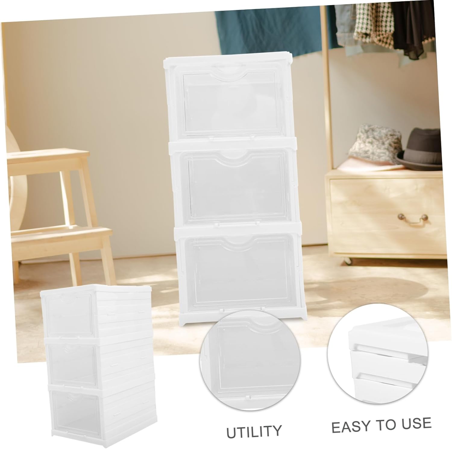 Ipetboom Transparent Stackable Shoe Boxes with Multi Foldable Design Material Shoe Storage Organizer for Closet Space Saving and Easy Visibility