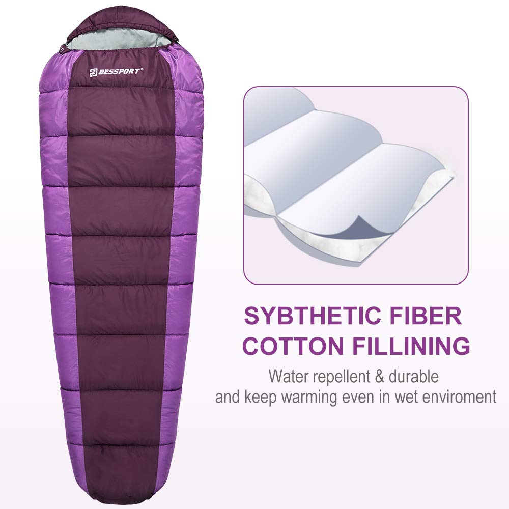 Bessport Saco de Dormir para Acampar para Adultos 3 Estaciones Saco de Dormir de Momia cálido y cómodo para Trekking Actividades al Aire Libre Senderismo