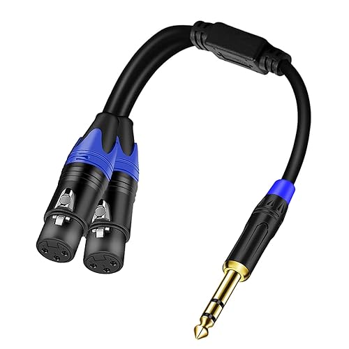 Doble hembra XLR a 1/4 pulgadas (0.250 in) TRS estéreo macho enchufe Y-Splitter Cable, desequilibrado 2-XLR hembra a cuarto de pulgada adaptador