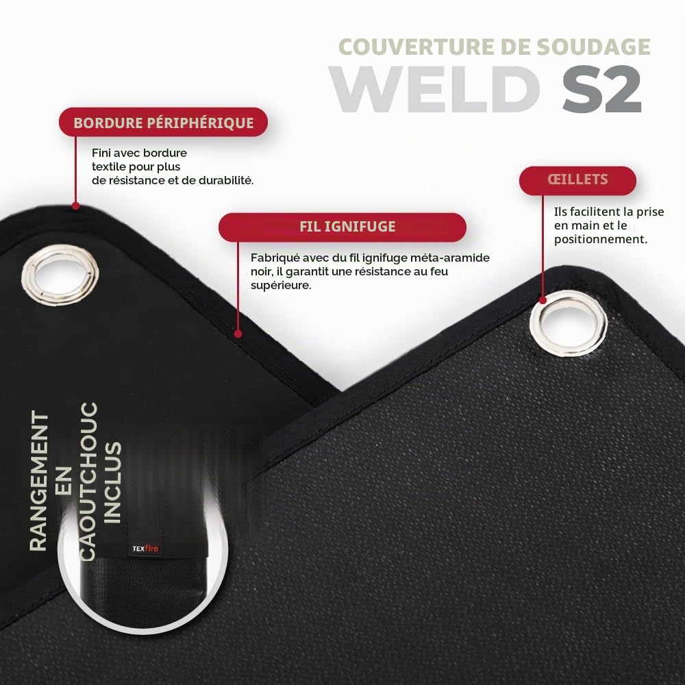 TEXFIRE | Couverture Ignifuge pour Soudure Weld S2. Supporte 900°C. Résiste aux impacts incandescents de Soudure, Coupe et meulage.