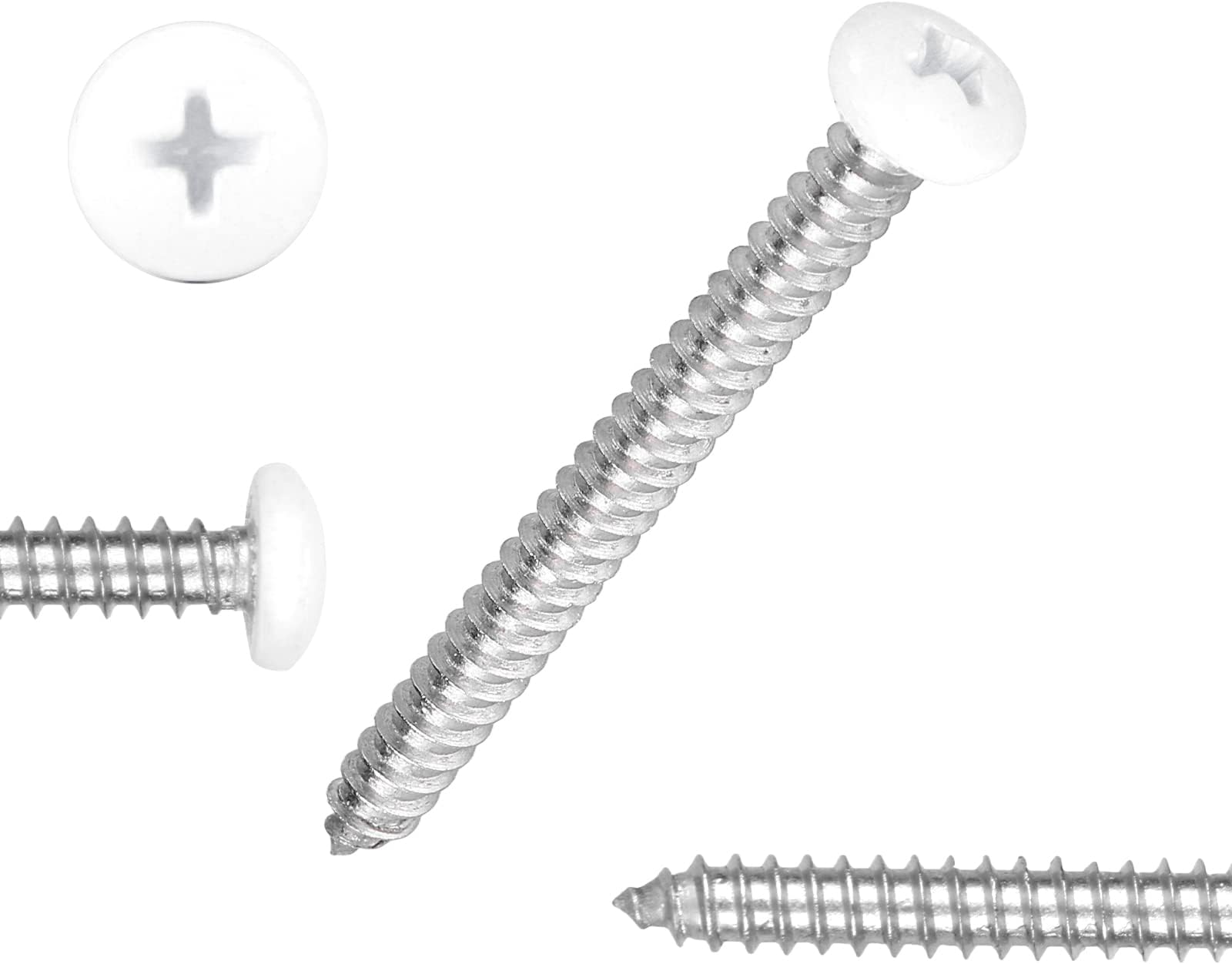White Head 100 PCS #8x1-1/2(1.5 inch) Stainless Steel Phillips Pan Head Wood Screws,White Coated Screws Covers Head Wood Screws,Stainless Steel 18-8 A2(304) Screw,Home Screw Kit by QISHENG