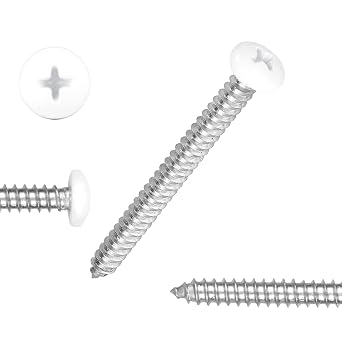 White Head 100 PCS #8x1-1/21.5 inch Stainless Steel Phillips Pan Head Wood Screws,White Coated Screws Covers Head Wood Screws,Stainless Steel 18-8 A2304 Screw,Home Screw Kit by QISHENG