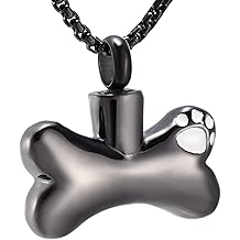 KETIME Pet Urn Necklace - Paw Print Dog Bone Stainless Steel Cremation Jewelry for Ashes - Free Engraving Name Memorial Pendant
