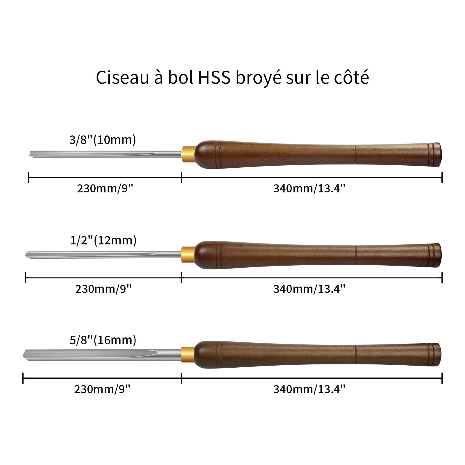 Outils de tournage du bois, 3 pièces 3/8", 1/2" et 5/8" HSS Gouge d'ébauche ciseau de tour outils de tournage à bois ciseau de tour à bois