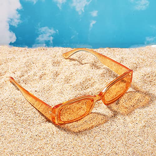 FEISEDY Retro Rectangle Sunglasses Women Men Vintage 90s Small Glasses Thick Narrow Fashion Y2K Plastic Glasses B24624