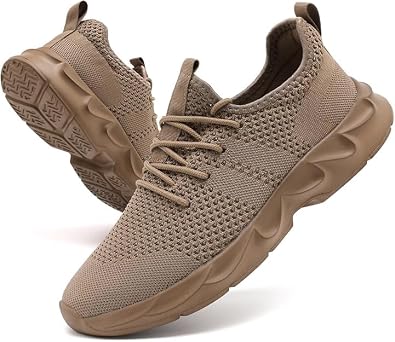 DLWKIPV Mens Running Shoes Sneakers Tennis Non Slip Walking Gym Workout Athletic Slip On Casual Lightweight Breathable Mesh Fashion Brown Size US 10