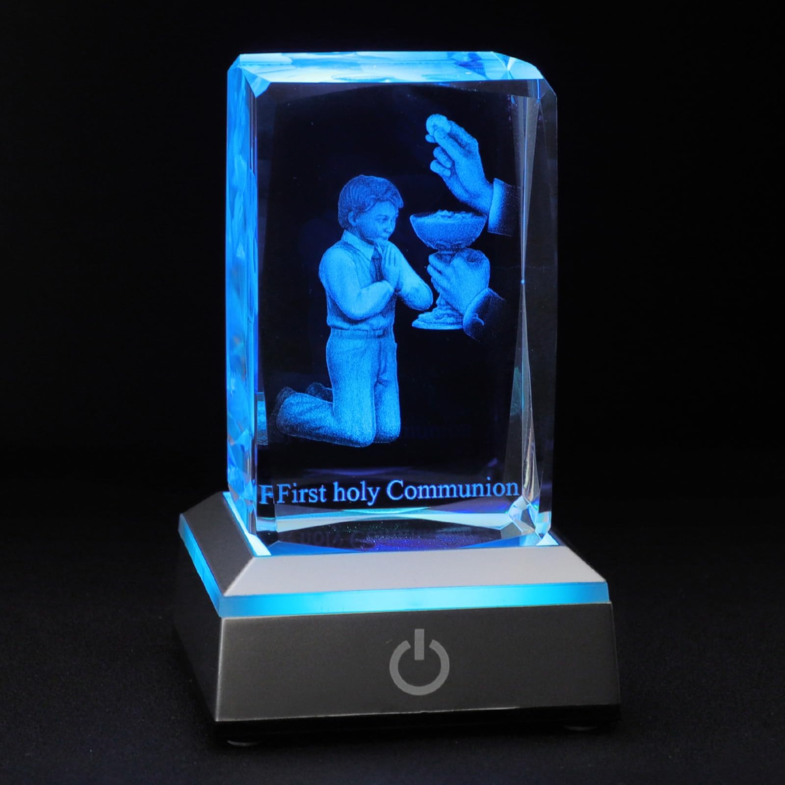 KOMI First Communion Gifts for Boys, 3D Crystal Statue with LED Light Base, Catholic Religious Gifts for Kids with Gifts Box, Night Light for Bedroom, Christian Catholic Home Decor
