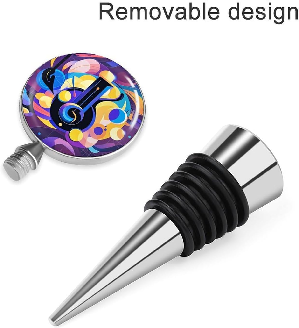 Abstract Music Themed Wine Stopper Zinc Alloy Leak Proof Wine Bottle Stopper Decorative Reusable Wine Cork Bottle Cover Beverage Preserver Bottle Sealer Wine Saver Wine Accessories Gifts image 4