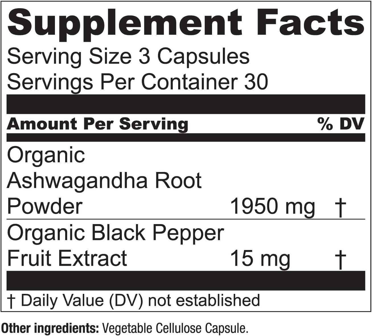 Essential Elements Ashwagandha Root 1950mg with Black Pepper Extract for Absorption 90 Vegan Capsules