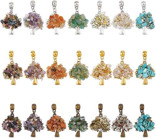 Miniatura 1 de SUPERFINDINGS 21 colgantes de piedras preciosas del árbol de la vida, colgantes de cristal de cuarzo, chakras, dijes de piedras preciosas mixtas
