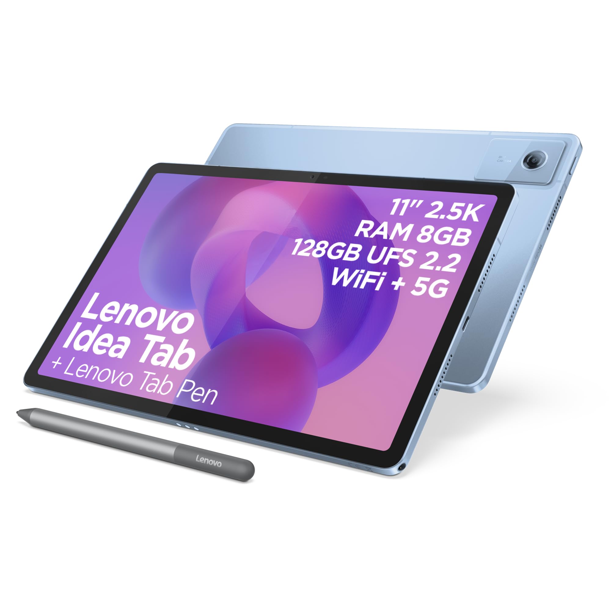 Lenovo Idea Tab Tablet - Display 11" 2.5K (2560x1600) 90Hz, Processore Mediatek Dimenity 6300, RAM 8GB, Memoria 128GB, 5G, WiFi 5, Tablet Android 15, Tab Pen inclusa - Polar Blue
