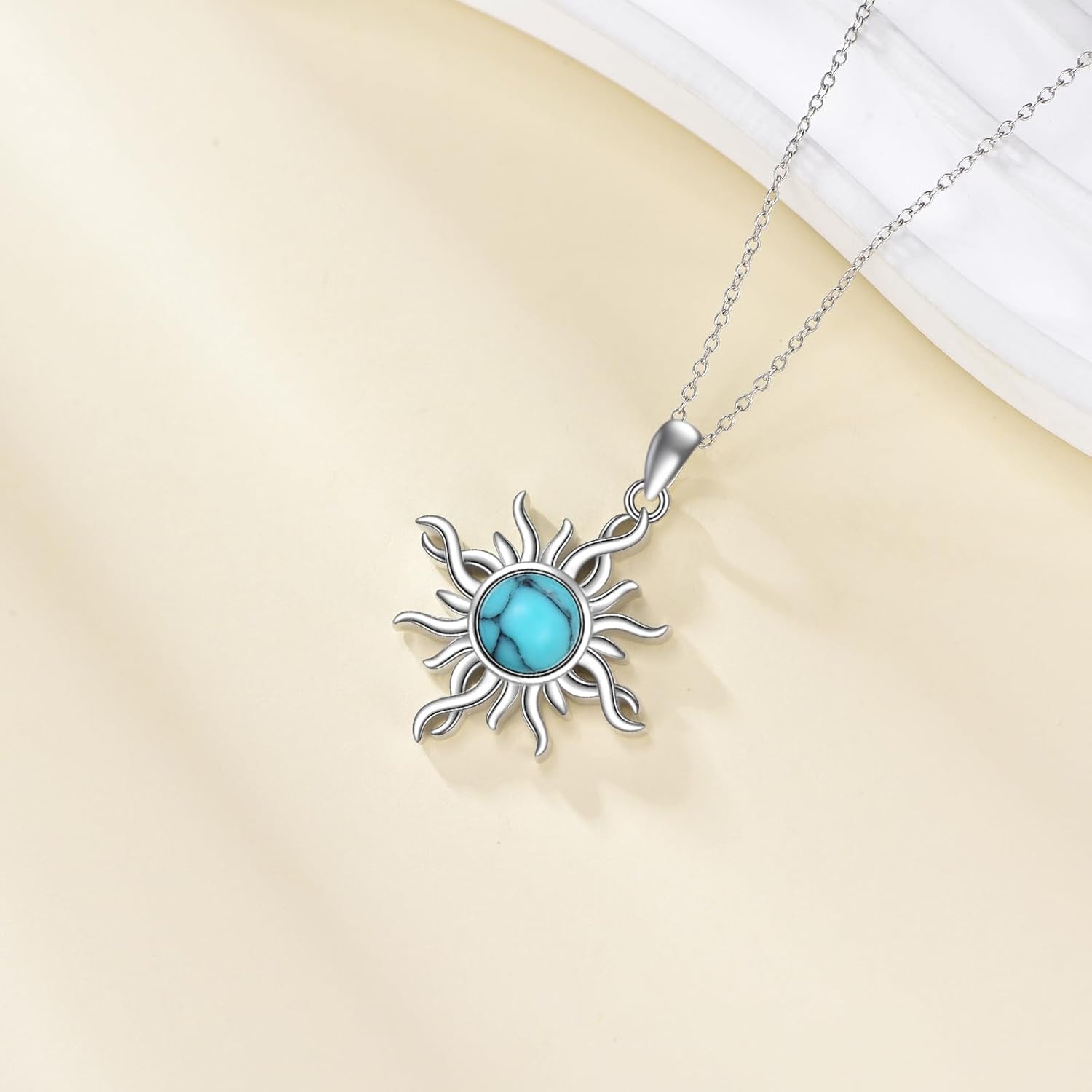 YAFEINI Sun Turquoise Necklace 925 Sterling Silver Sun Turquoise Pendant Necklaces Western Jewelry Gifts for women - Image 2