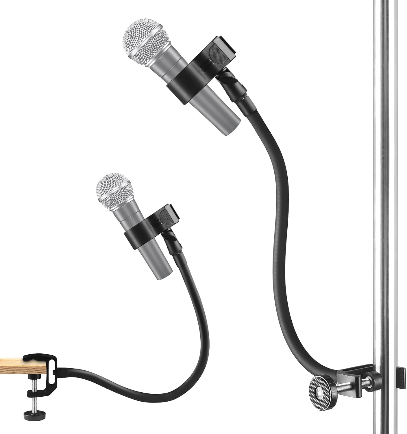 18.9" Gooseneck Microphone Stand, Flexible Adjustable Mic Arm with Super Clamp and Mic Clip, 3/8" to 5/8" Adapter, Microphone Mount Compatible with Shure/Fifine/AT2020/Pyle/Blue Snowball/Razer